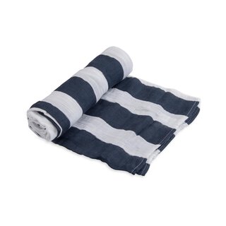 Cotton Muslin Swaddle Single - Navy Stripe
