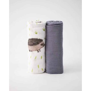Deluxe Muslin Swaddle 2 Pack - Charcoal Hedgehog