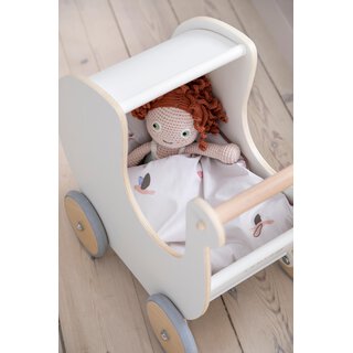 Puppenkinderwagen aus Holz,weiss