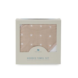 Hooded Towel & Wash Cloth Set -  Taupe Cross
